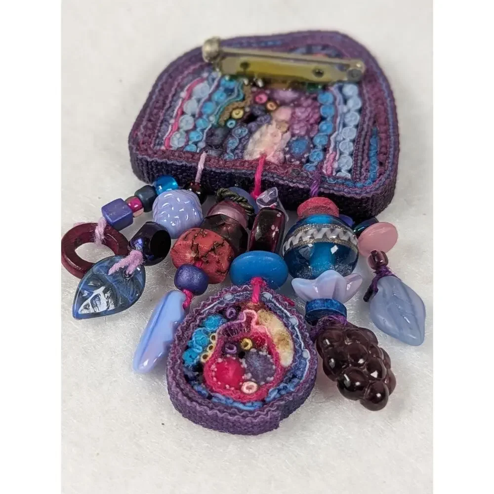 Handmade Fiber Art Pin Brooch - Mixed Media & Art beads- Juried Gallery Piece